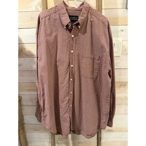 Eddie Bauer Mens XL‎ Burgundy White Gingham Plaid Cotton Button Down Shirt LS